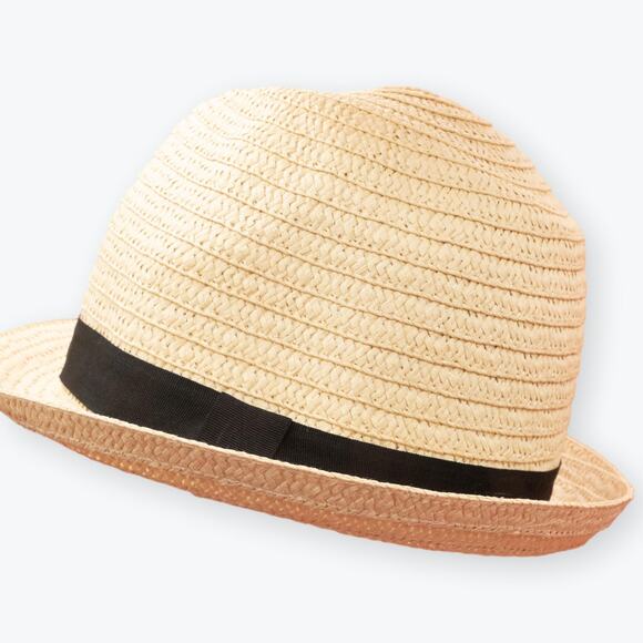 Vintage Womens Straw Fedora w/ Black Band - Picture 3 of 7